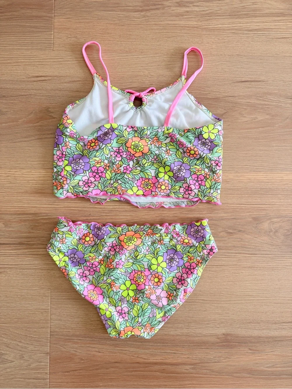 Cat & Jack Floral Tankini Bikini Set - Pink, Green & Purple- Girls 10-12
